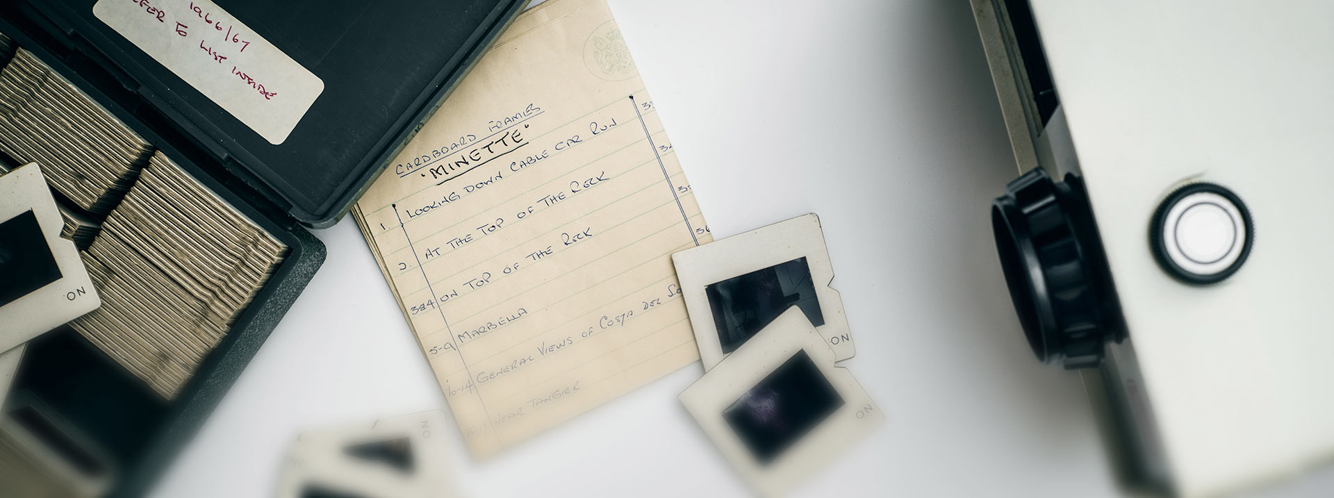 old slides and notes with analogue projector